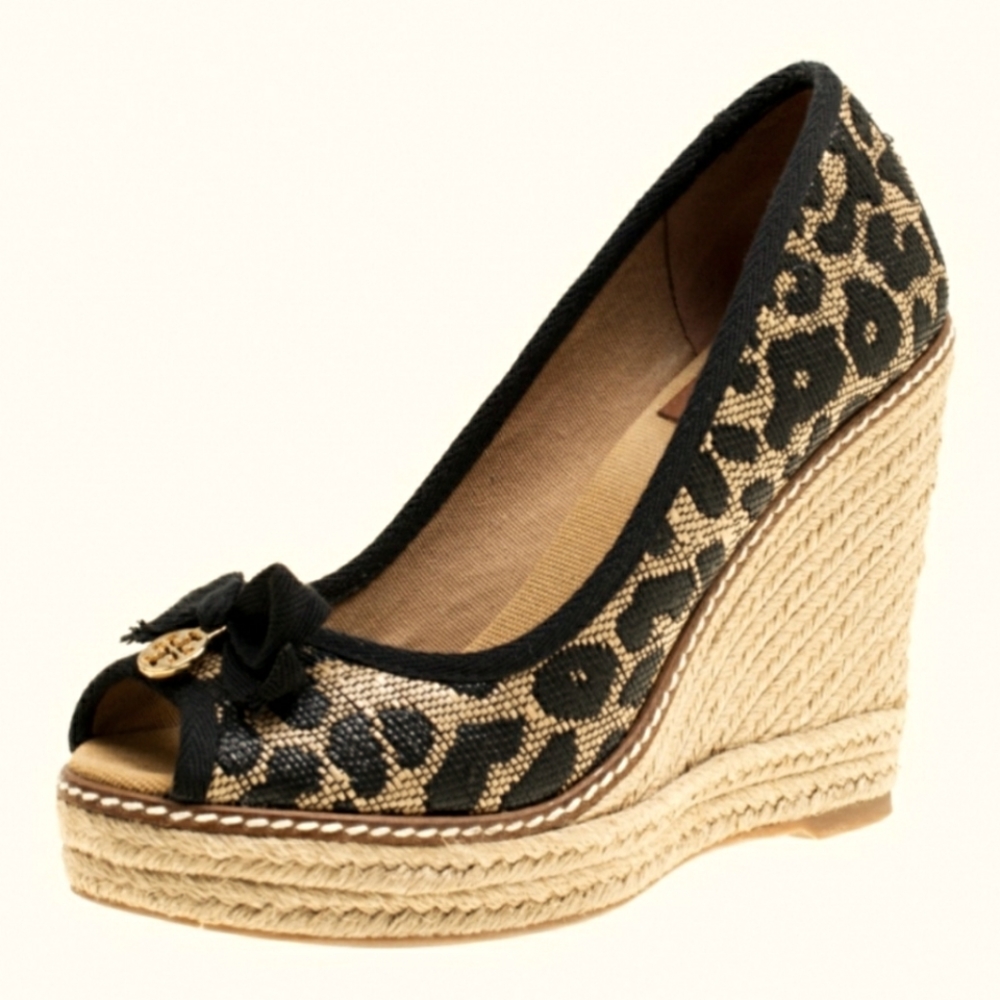 Tory Burch Jackie Leoparx Espadrille wedges sz 8.5